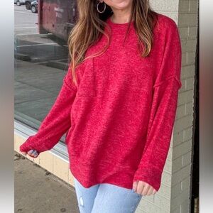 ZENANA ribbed dolman long sleeve cozy sweater dark red oversized small